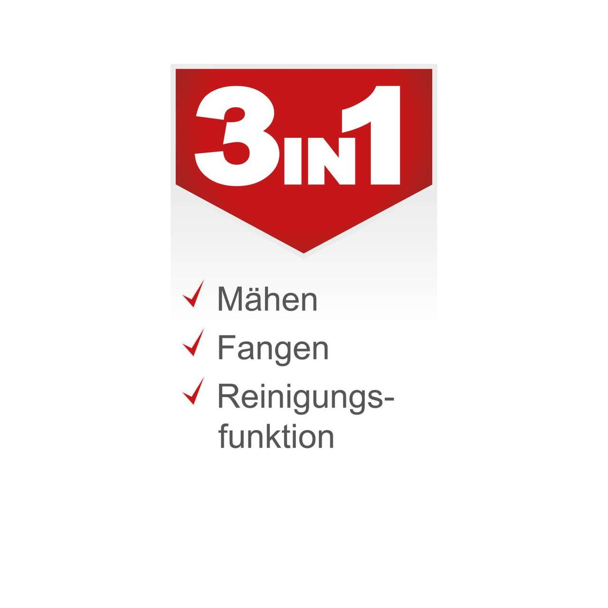 Der Benzinrasenmäher MP132-42 von Scheppach bietet drei Funktionen: Mähen, Fangen und Reinigungsfunktion.