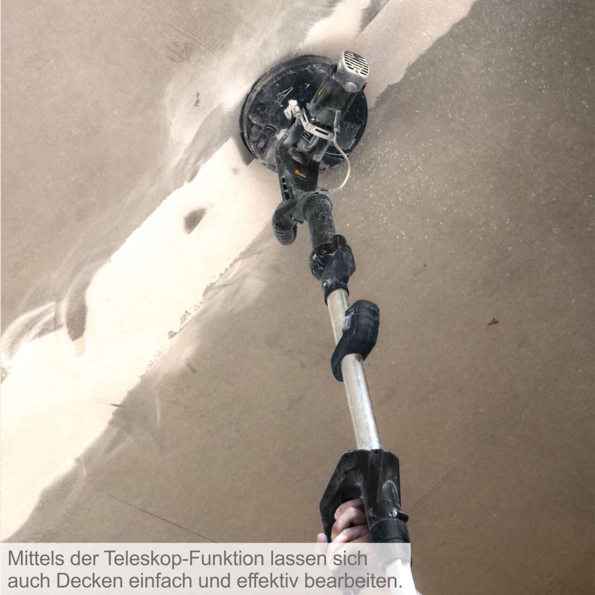 Der Scheppach Wand- und Deckenschleifer DWS9 Woodster bietet eine Teleskop-Funktion zur einfachen und effektiven Bearbeitung von Decken.