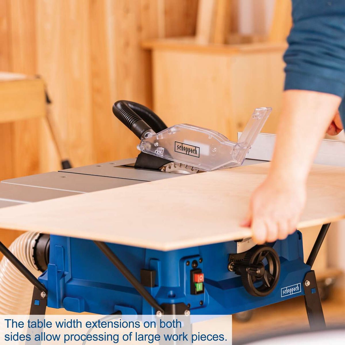 Scheppach table saw with extendable table for processing large workpieces