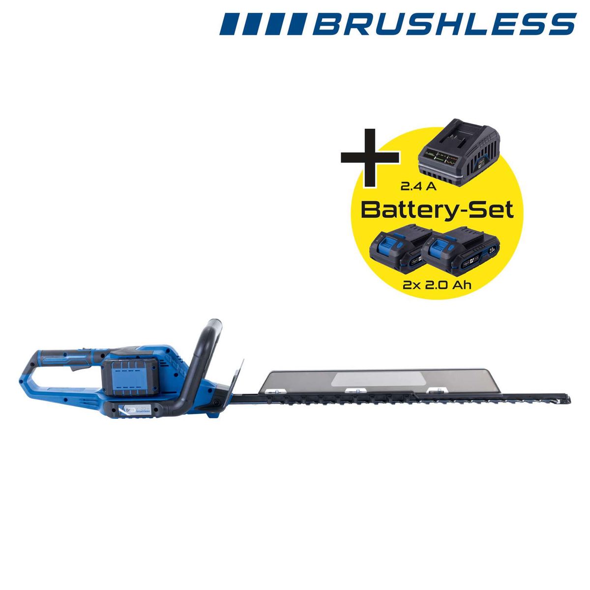 Brushless-Maschinensatz mit Batterie-Set (2x 2,0 Ah) und Ladegerät (2,4 A)