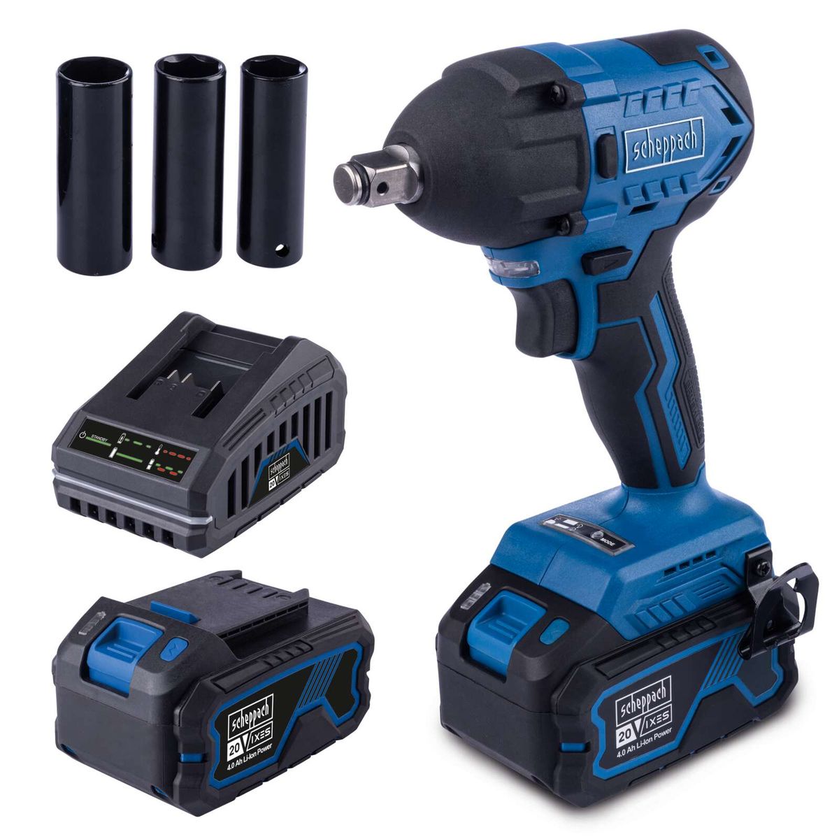 Scheppach 1/2-Zoll-Akku-Schlagschrauber-Set mit Akku, Bohrer und Werkzeugen
