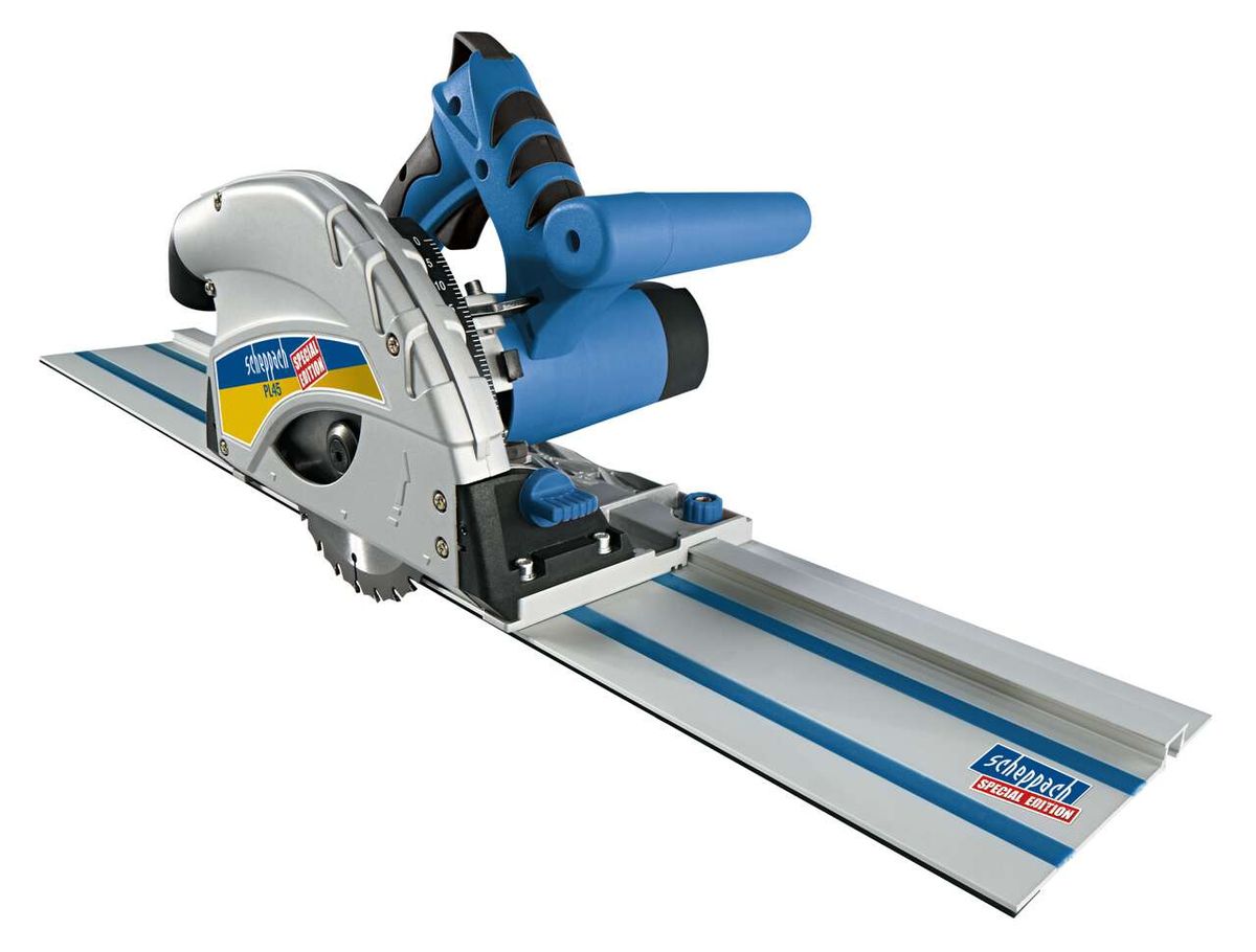 Tauchsäge PL45 von Scheppach Special Edition, von der Seite fotografiert.