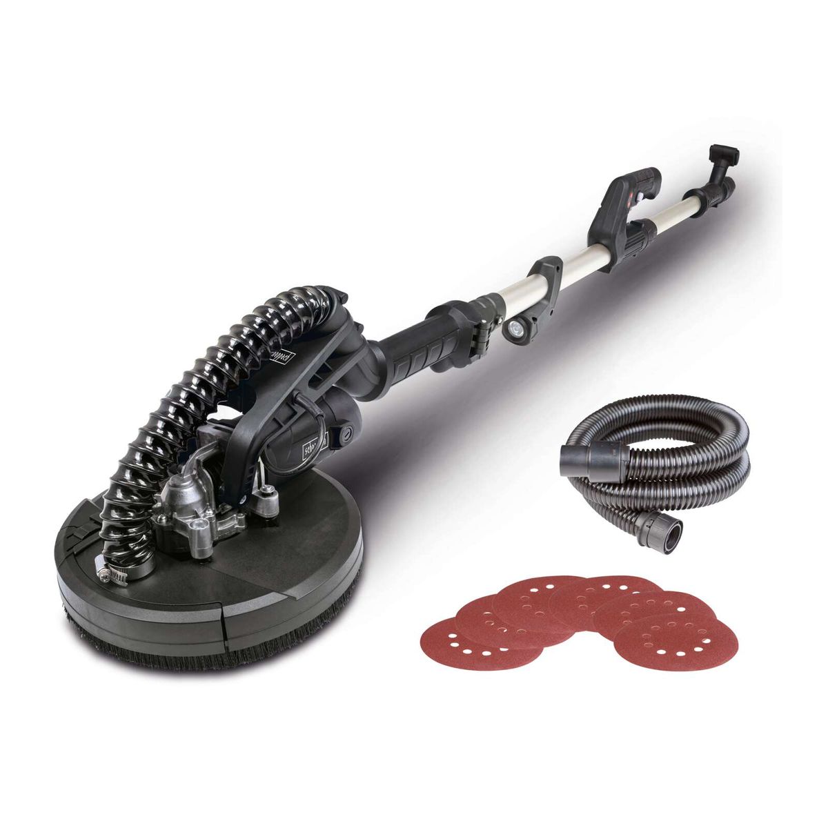 Scheppach Wand- und Deckenschleifgerät mit Schlauch, Adapter und Schleifscheiben für präzise Oberflächenbearbeitung