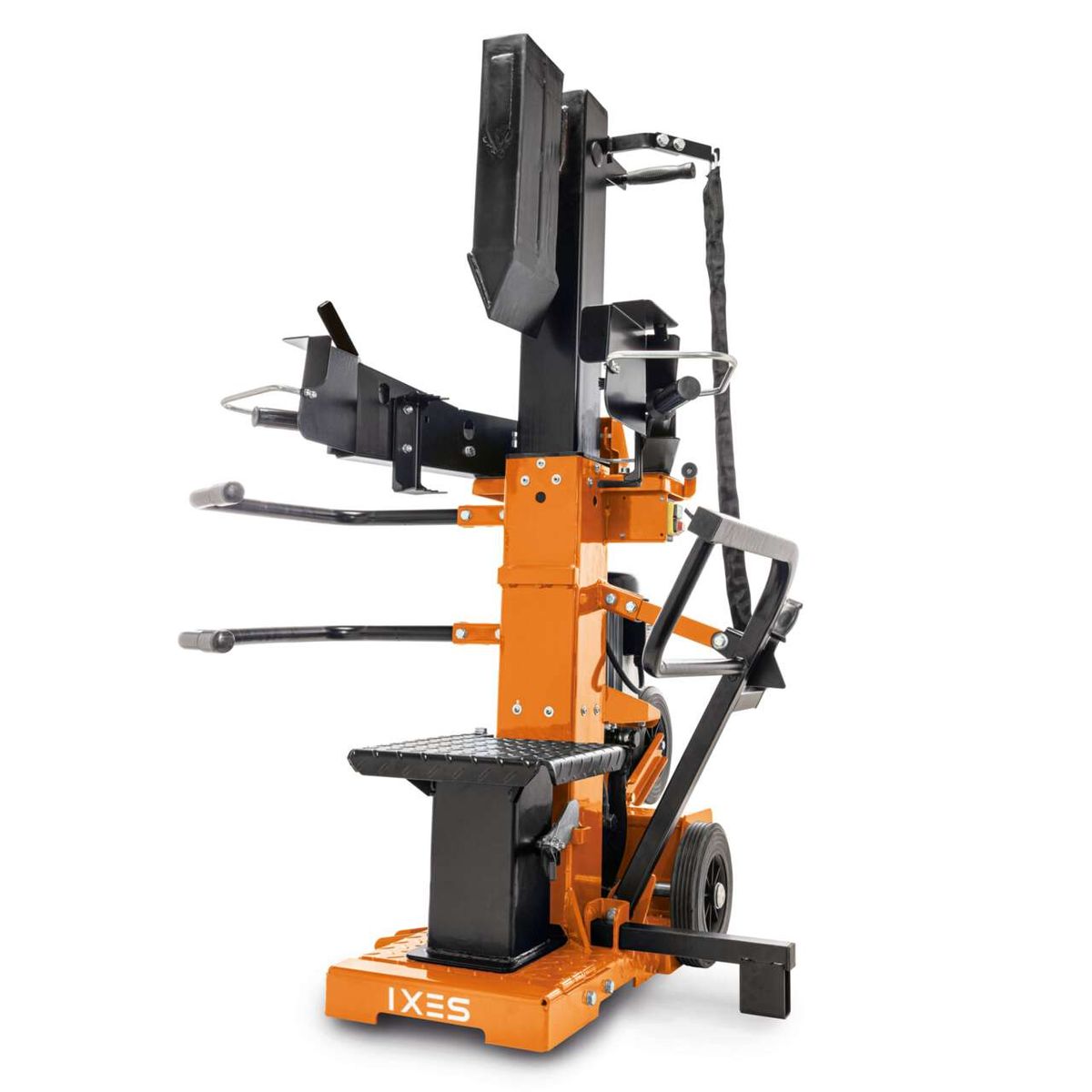 Meterholzspalter IX-CLS-15t IXES mit Fußpedal und Handhebel für einfache Bedienung. Ausgestattet mit Sicherheitsfunktionen und robustem Design für zuverlässige Leistung.
