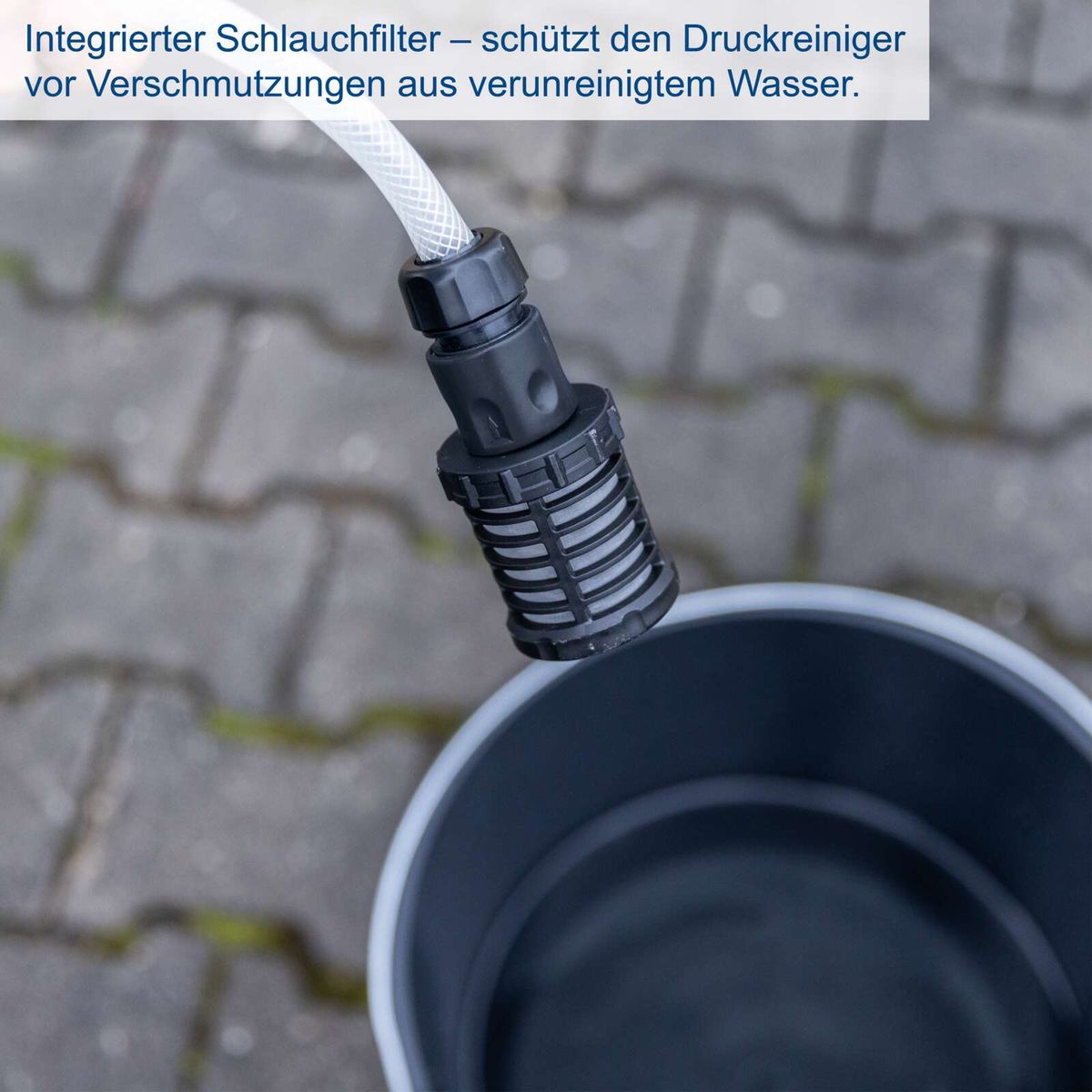 Integrierter Schlauchfilter für Druckreiniger schützt vor Verunreinigungen im Wasser