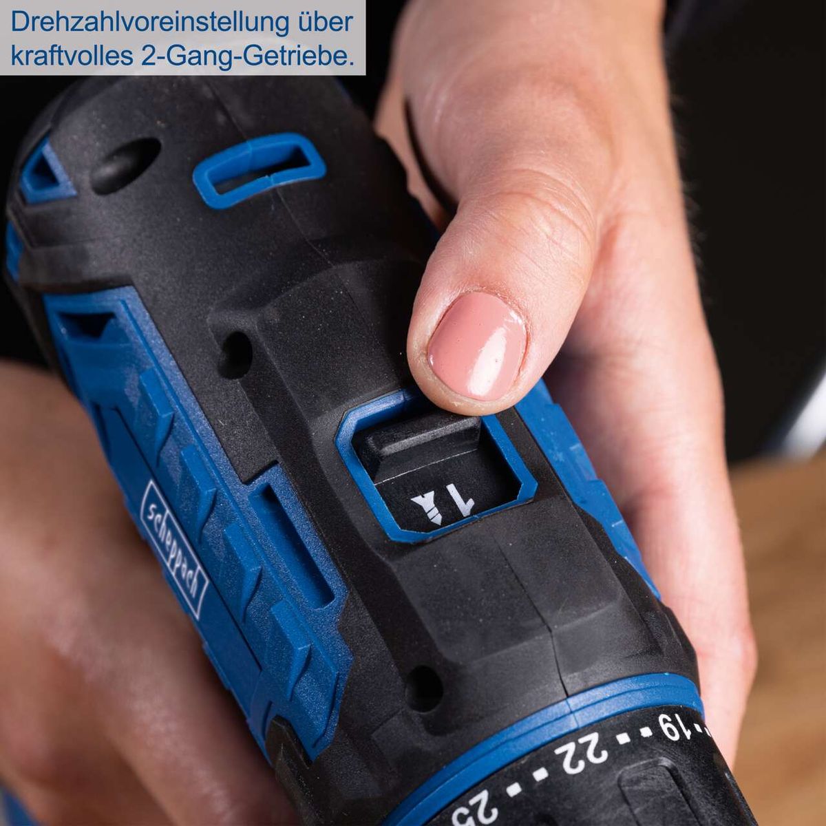 Scheppach Akku-Bohrschrauber mit Drehzahlvorwahl über 2-Gang-Getriebe