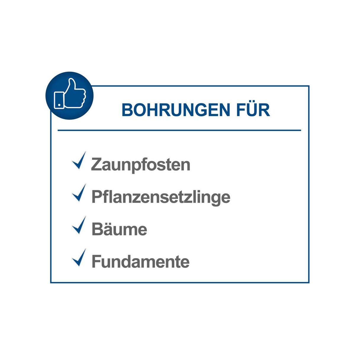 Bohrungen für Zaunpfosten, Pflanzensetzlinge, Bäume und Fundamente.