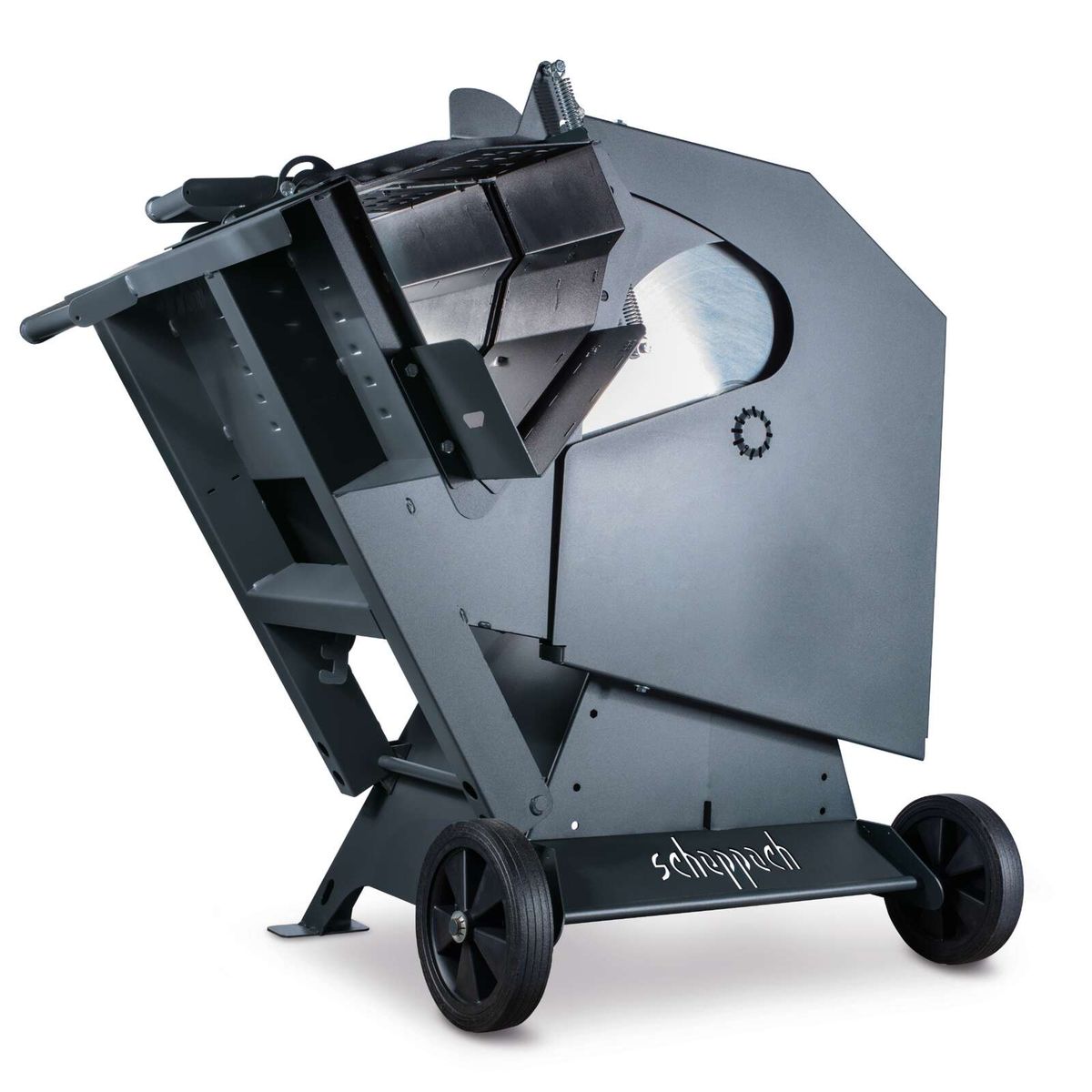 Wippsäge WOX D700 Gunmetal Edition von Scheppach. Inklusive Wippenverlängerung für längere Schnittlängen. 700mm HW-Sägeblatt. Schnitt-Ø 250mm. Schnittlänge 250-1500mm. 400V 7500W.