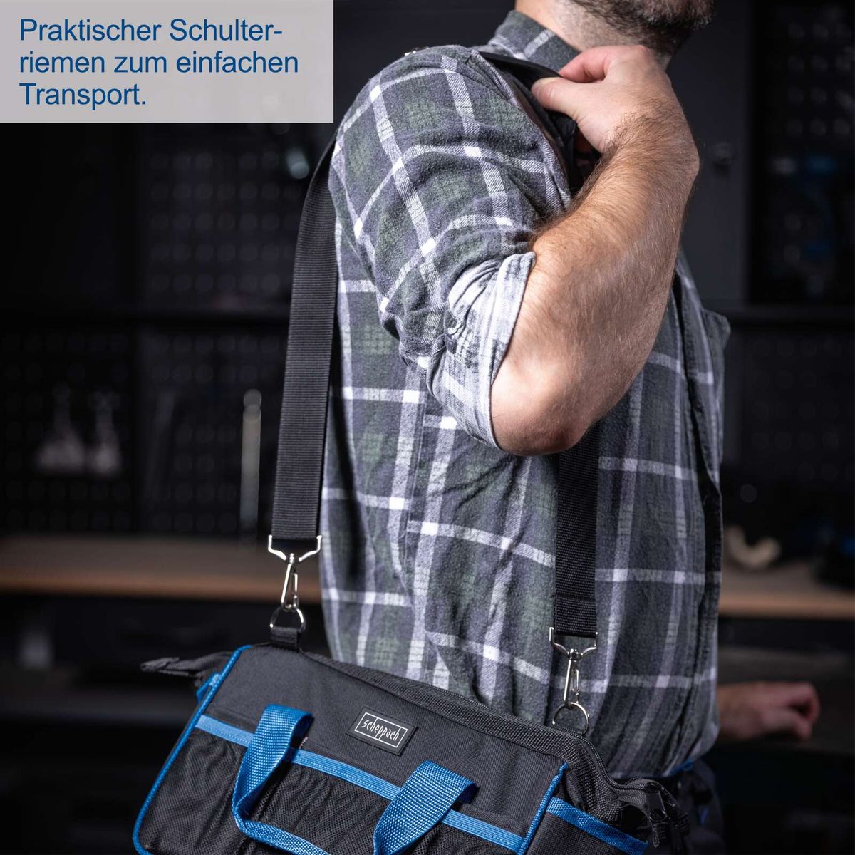 Praktische Schulterträgerlösung für die Werkzeugtasche TC24 mit integriertem Halter für Werkzeuge