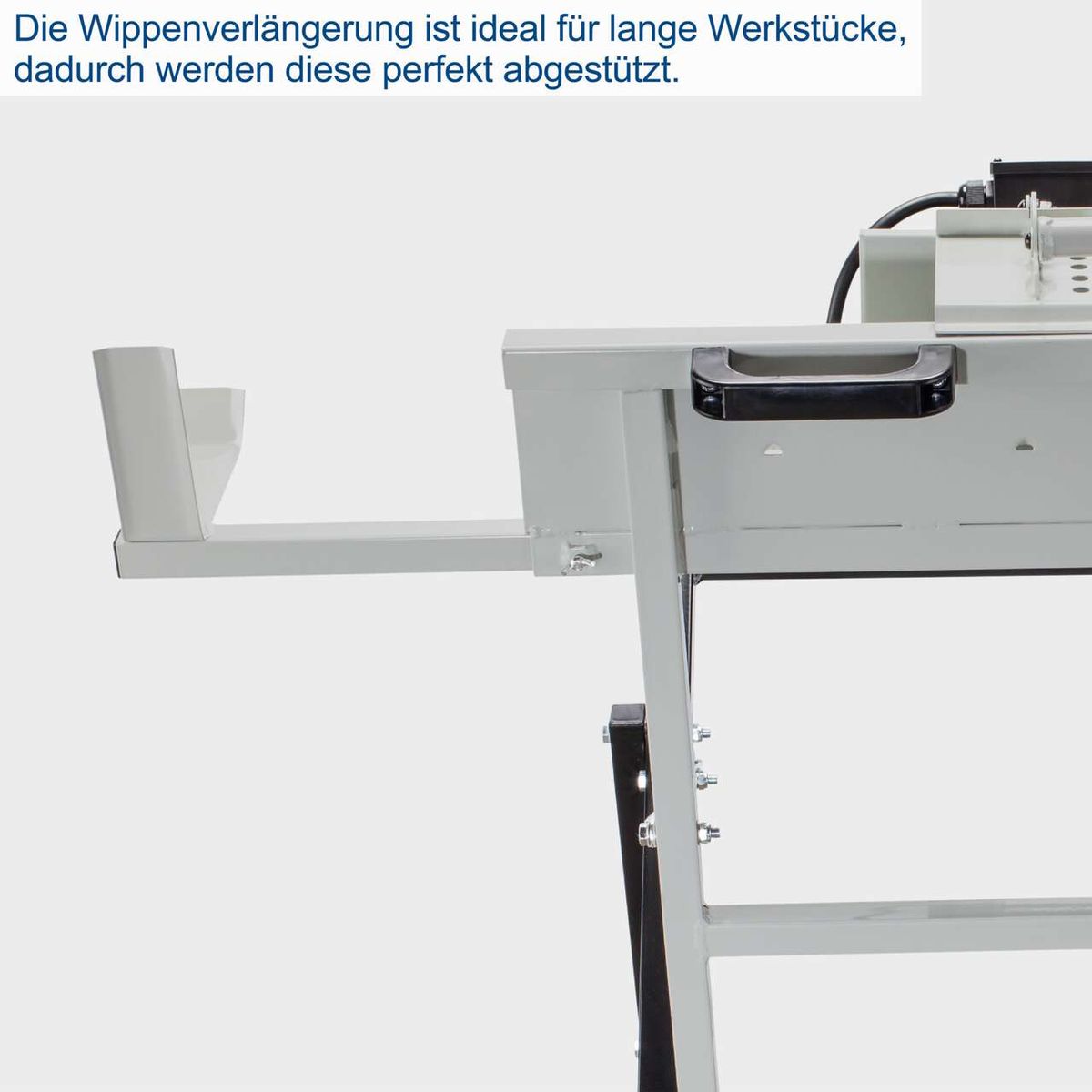 Die Wippenverlängerung der Wippsäge HS410 ist ideal für lange Werkstücke, wodurch diese perfekt abgestützt werden.