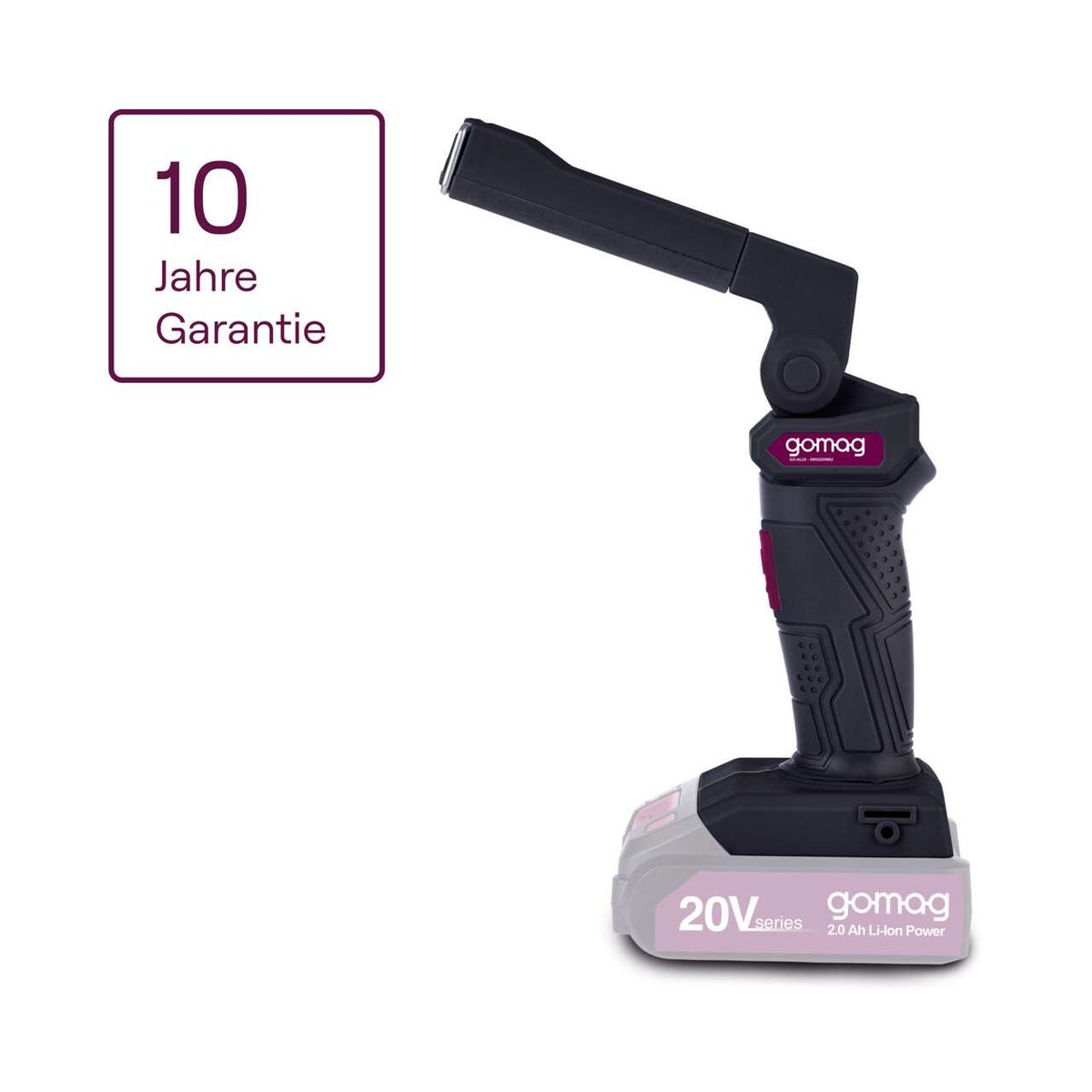 Die Akku-Arbeitsleuchte GO-AL20 gomag bietet eine 10-jährige Garantie und verfügt über eine 20V, 2.0 Ah Li-Ion Power Batterie.