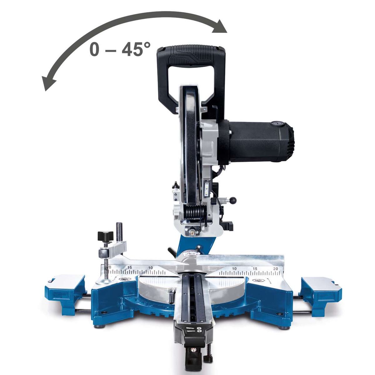 Die Kappzugsäge HM110MP von Scheppach ermöglicht präzise Schnitte mit einem Winkelbereich von 0 bis 45 Grad. Ideal für Holz, Alu, Stahl, Kunststoff und Kupfer.