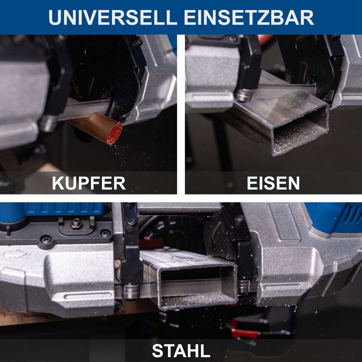 Metallbänder für verschiedene Materialien: Kupfer, Stahl und Eisen beim Schneiden auf Akku-Metallbandsäge
