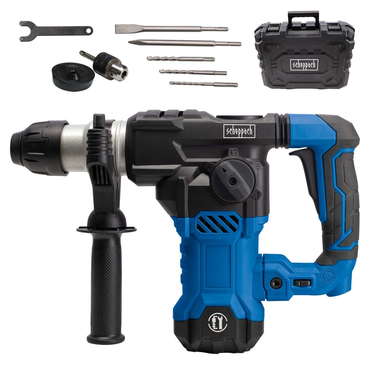 Scheppach Bohrhammer DH1500 Plus mit integriertem Zubehörkoffer, inklusive Bohrer und Werkzeuge