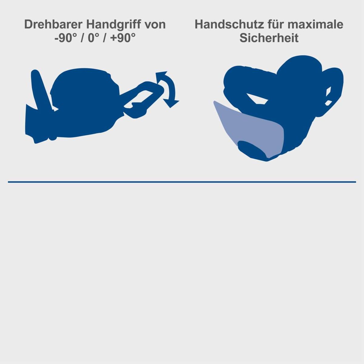 Ergonomischer Griff mit drehbaren Positionen von -90° bis +90° für bessere Handhabung und Komfort