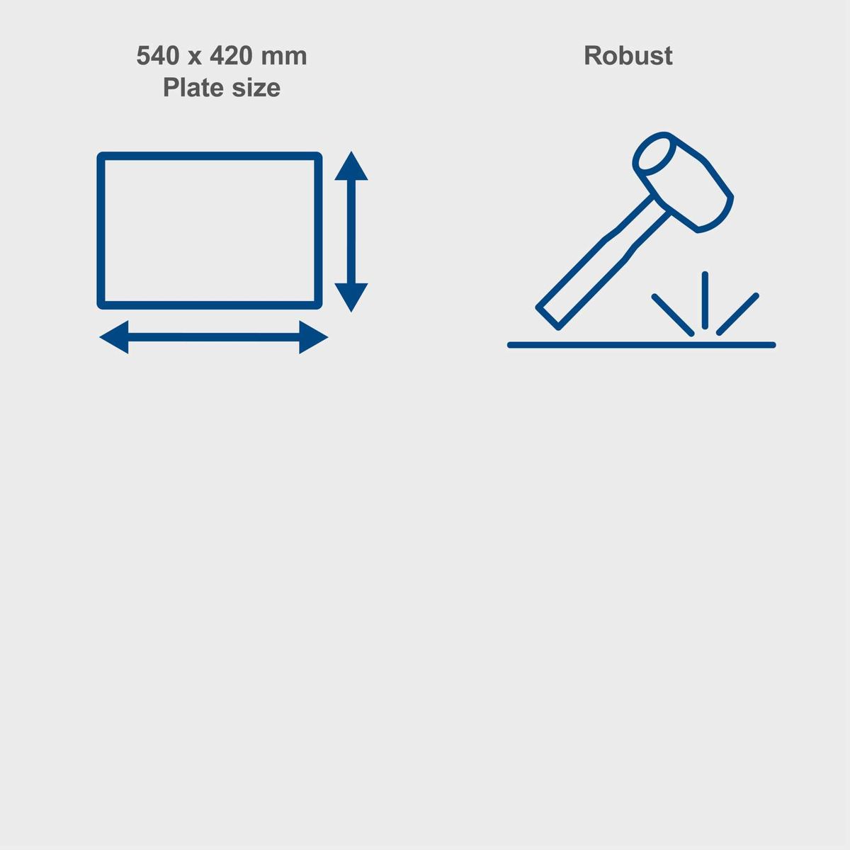 The Scheppach HP2300S Wacker Plate Compactor features a 54 x 42 cm plate, robust design, 35 cm compaction depth, and comes with a wheeled kit and rubber mat.