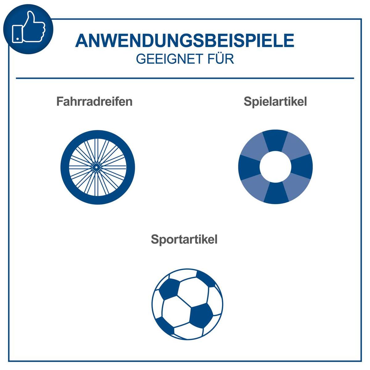 Anwendungsbeispiele für Fahrradreifen, Spielartikel und Sportartikel