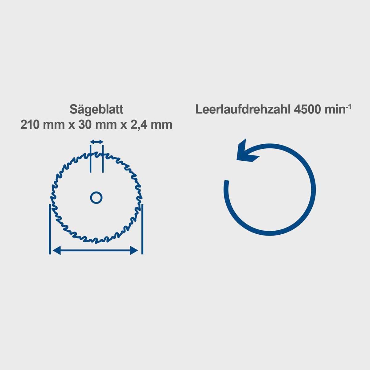 Sägeblatt mit den Maßen 210 mm x 30 mm x 2,4 mm. Leerlaufdrehzahl beträgt 4500 min Sägeblatt mit den Maßen 210 mm x 30 mm x 2,4 mm und eine Leerlaufdrehzahl von 4500 min^-1.