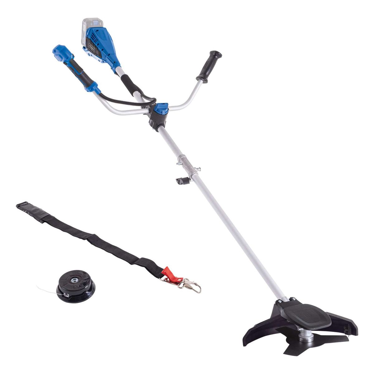 Scheppach Akku-Freischneider mit ergonomischem Haltegriff und Tragriemen für präzise Schnittarbeit