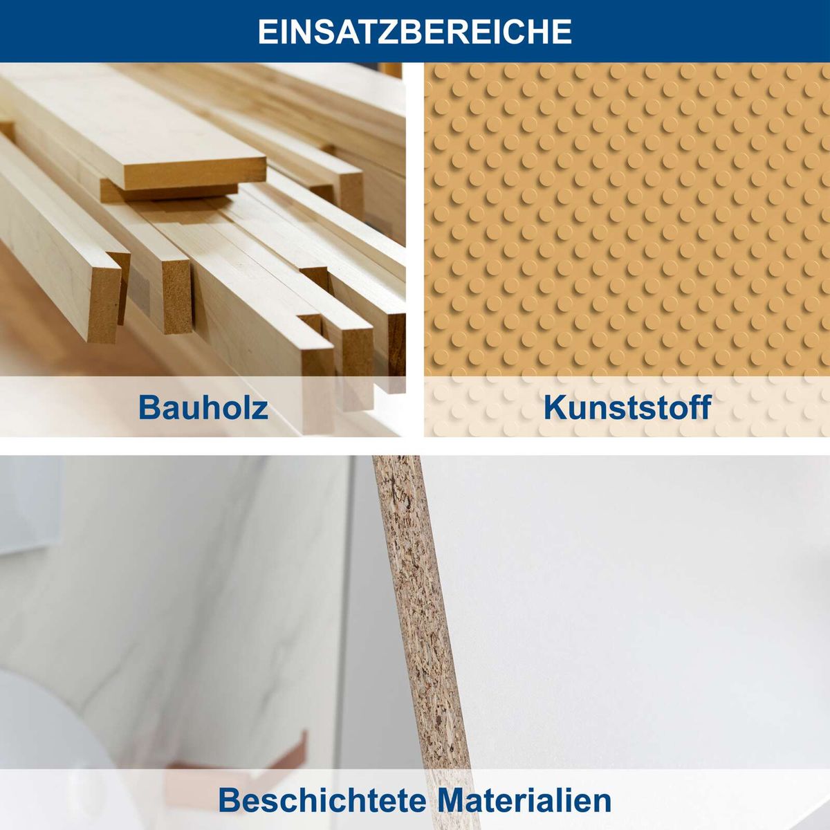 Materialgruppen für Bauelemente: Bauholz und beschichtete Kunststoffplatten mit perforierten Oberflächen