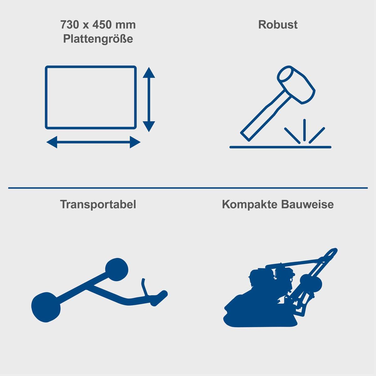 Die Scheppach Rüttelplatte HP3000S hat eine Plattengröße von 730 x 450 mm. Sie ist robust, transportabel und hat eine kompakte Bauweise.