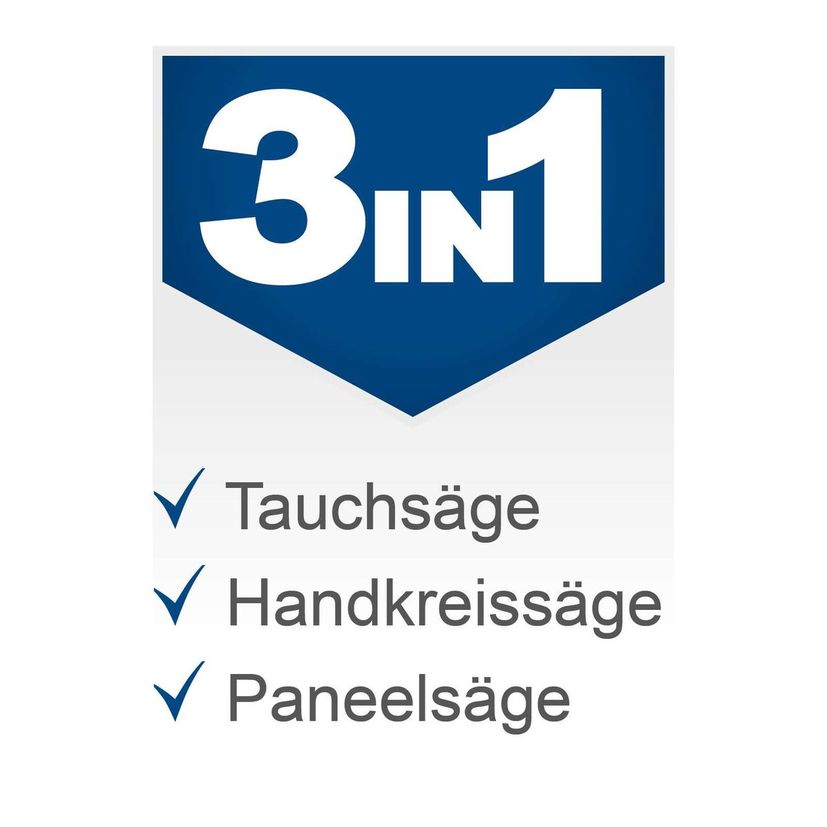 Das Produkt verfügt über folgende Merkmale: Tauchsäge, Handkreissäge und Paneelsäge.