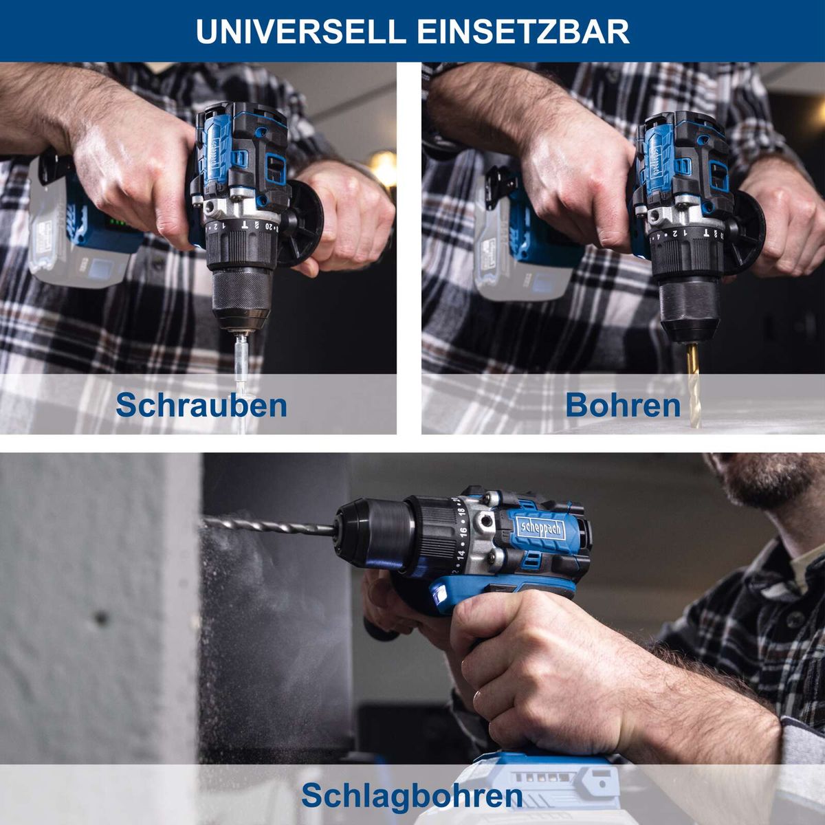 Universalwerkzeug für Bohren, Schrauben und Schlagbohren mit Scheppach-Drillfutter