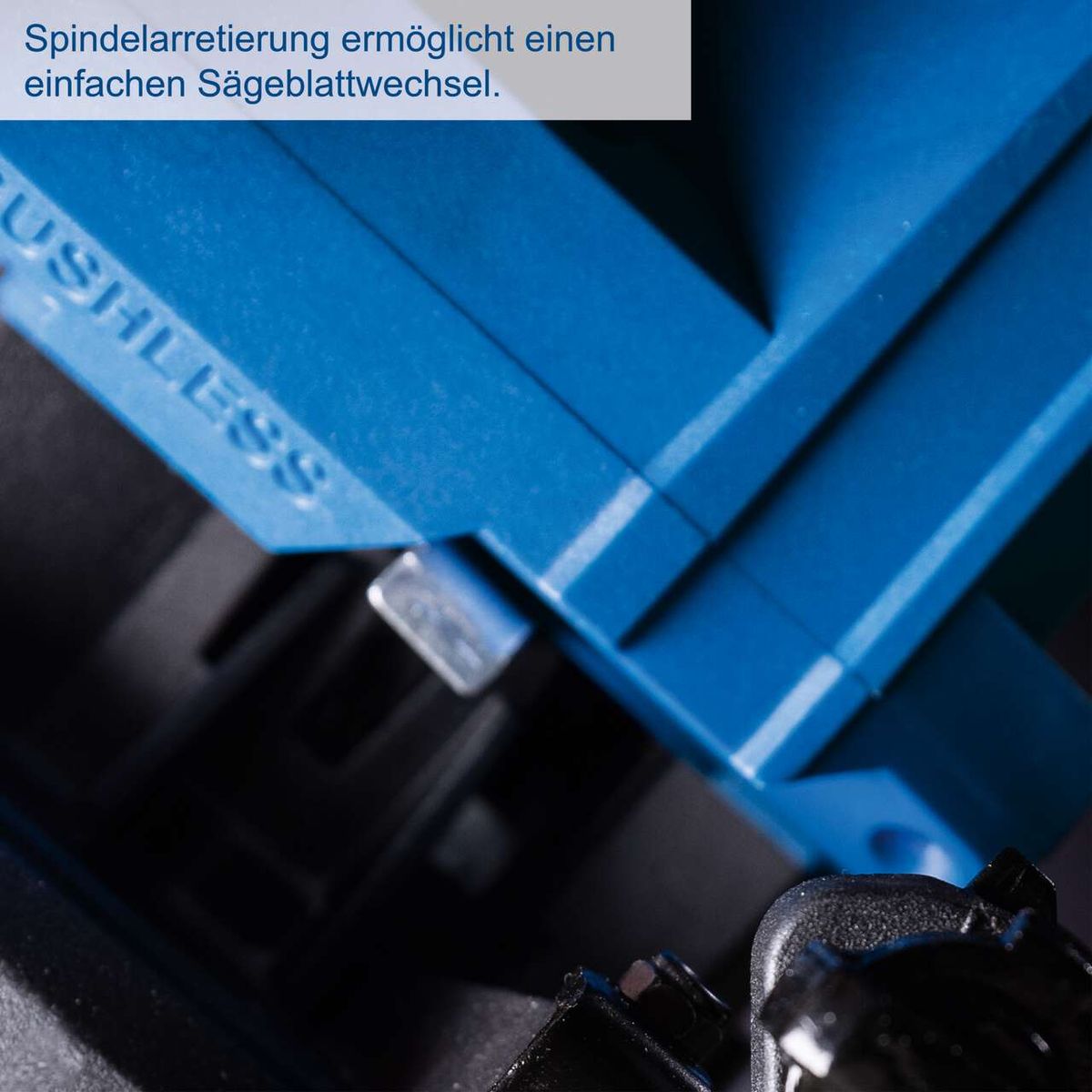 Spindelmechanismus für einfaches Wechseln des Sägeblattes auf Akku-Kreissäge