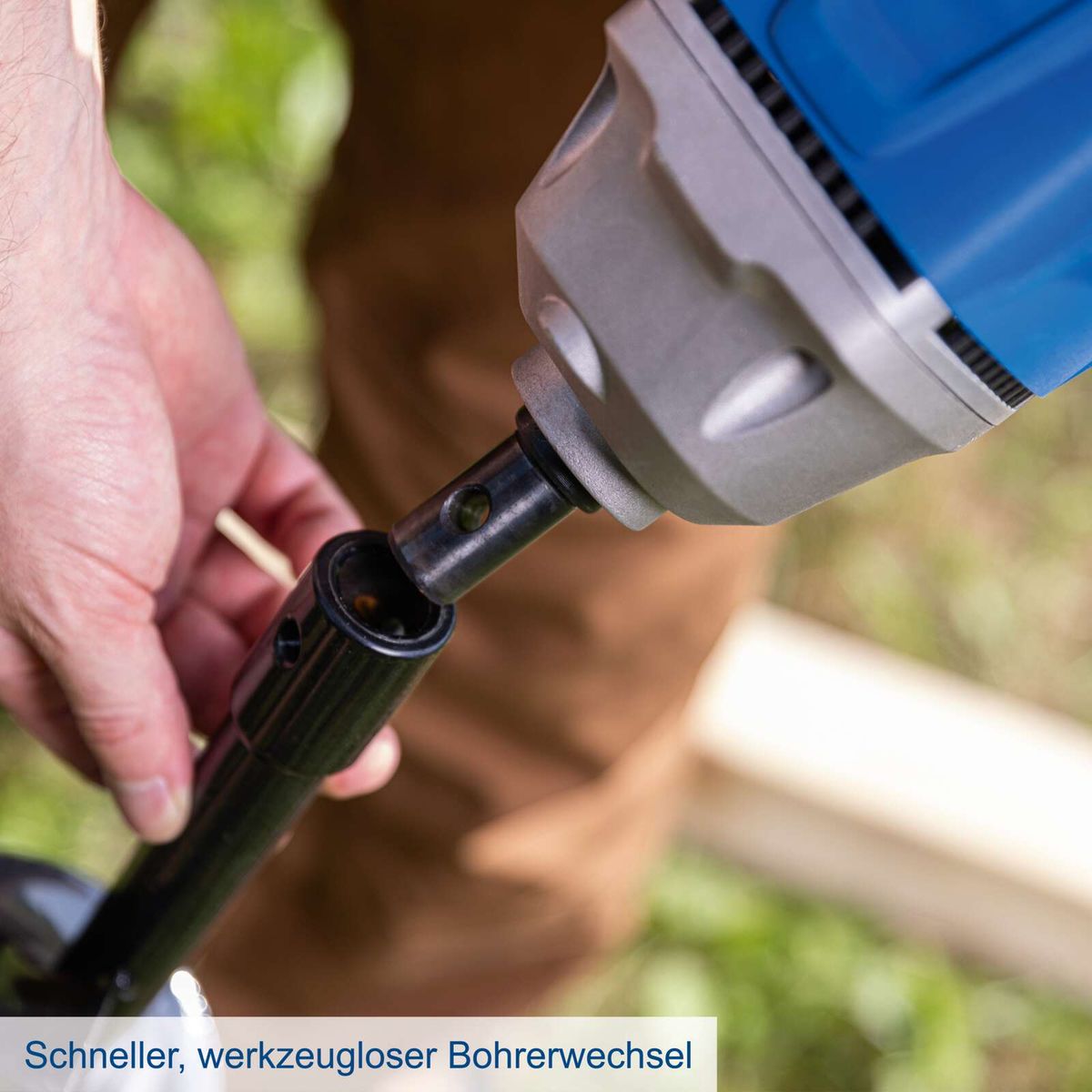 Schneller Bohrerwechsel ohne Werkzeug für Akku-Erdbohrer