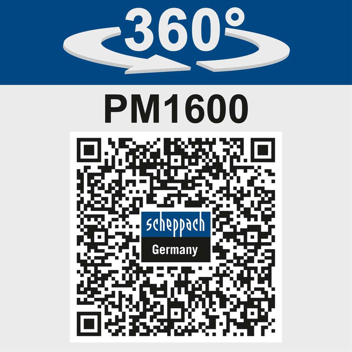 Das Handrührgerät PM1600 von Scheppach bietet eine 360°-Drehung für flexible Nutzung. Es verfügt über ein 2-Gang-Getriebe und eine Drehzahlregulierung. Weitere Details finden Sie unter dem QR-Code.