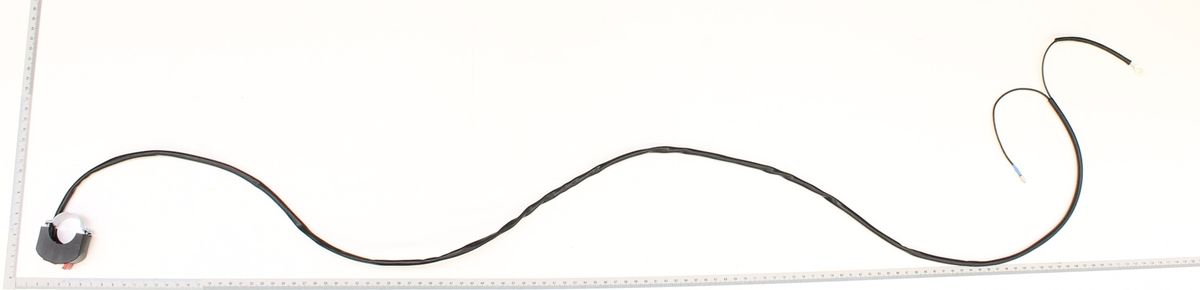 Ein/Aus-Schalter mit Kabel und Stecker, von oben fotografiert.