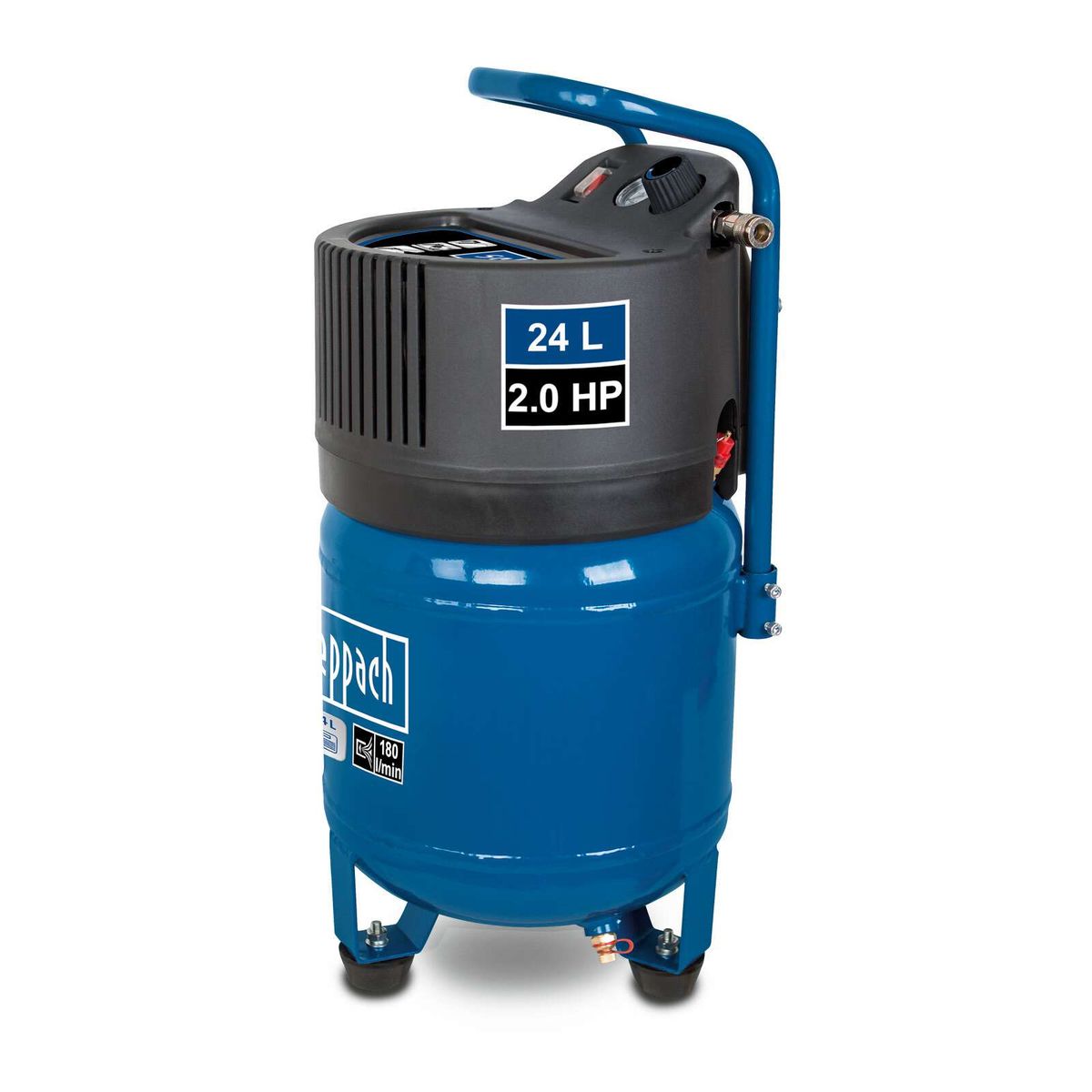 Scheppach Kompressor HC24V mit 24L Kessel, 2.0 HP, 1100W Leistung, 10bar Druck, ölfrei, 180 Liter/Minute.