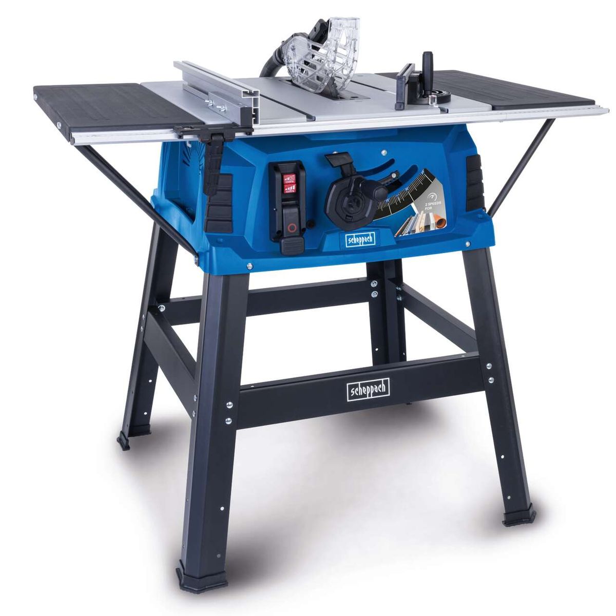 Die Tischkreissäge HS112-2x von Scheppach bietet zwei Geschwindigkeiten für präzises Schneiden. Sie verfügt über eine robuste Konstruktion und eine klare Anzeige für die Geschwindigkeitseinstellung.