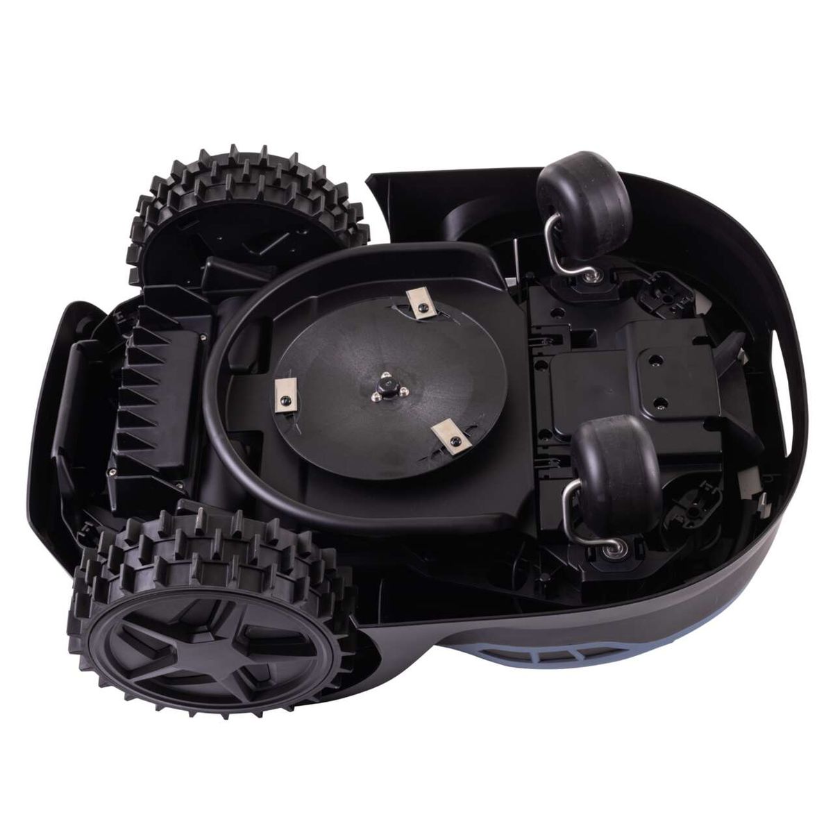 Mähroboter PX-RRM-2000Wi Practixx mit robusten Reifen und zentralem Mähdeck. WLAN- und Bluetooth-fähig für einfache Steuerung. Ideal für Rasenflächen bis 2000 qm².