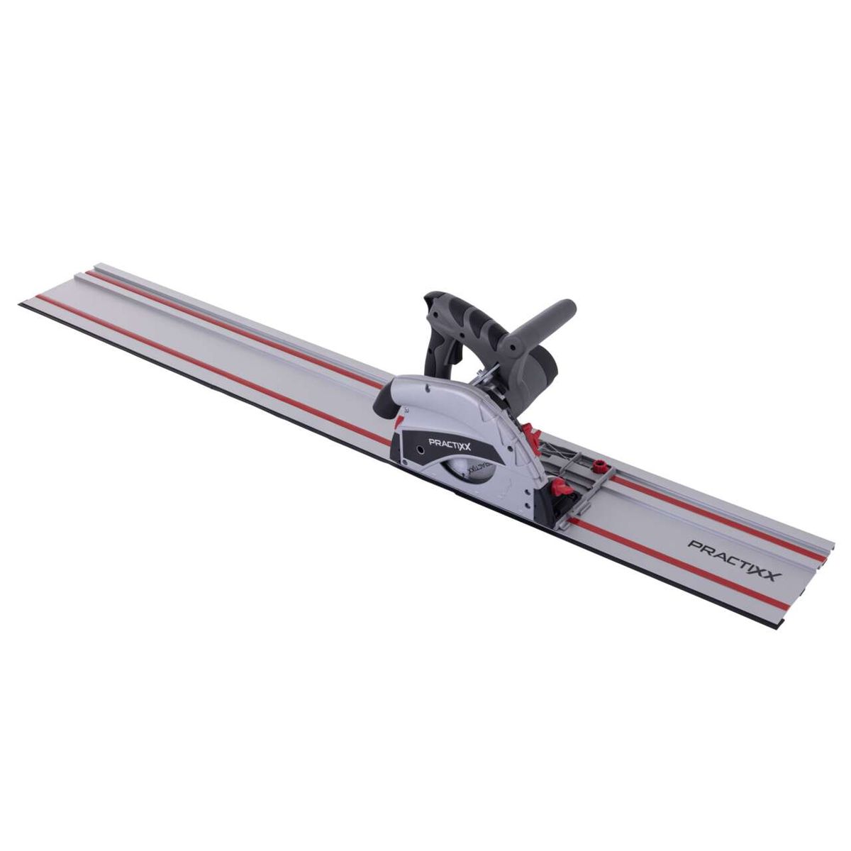 Tauchsäge PX-TS-55 Practixx mit 3x 500mm Schiene und Zubehör. Enthält 2 Sägeblätter mit 48 Zähnen. Maximale Schnitttiefe von 55mm.