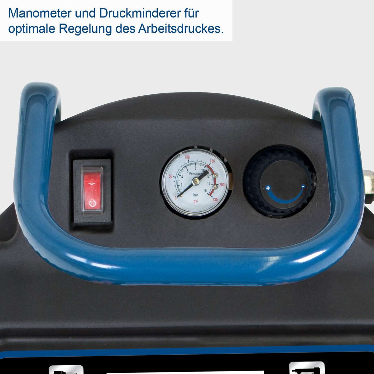 Manometer und Druckminderer für präzise Arbeitsdruckregelung des Kompressors