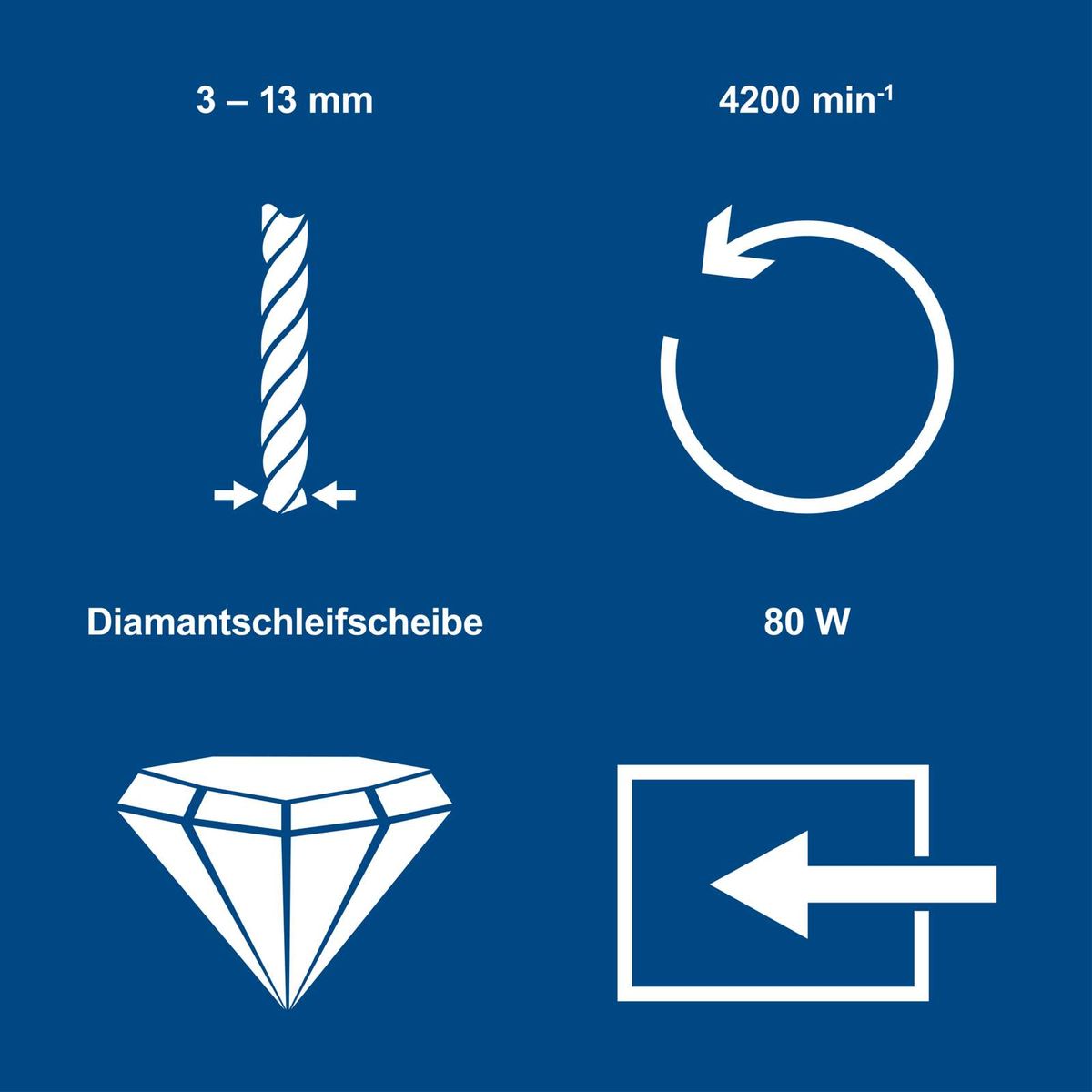 Diamantschleifscheibe mit Drehzahl 4200 min⁻¹, Leistung 80 W, Durchmesser 3–13 mm