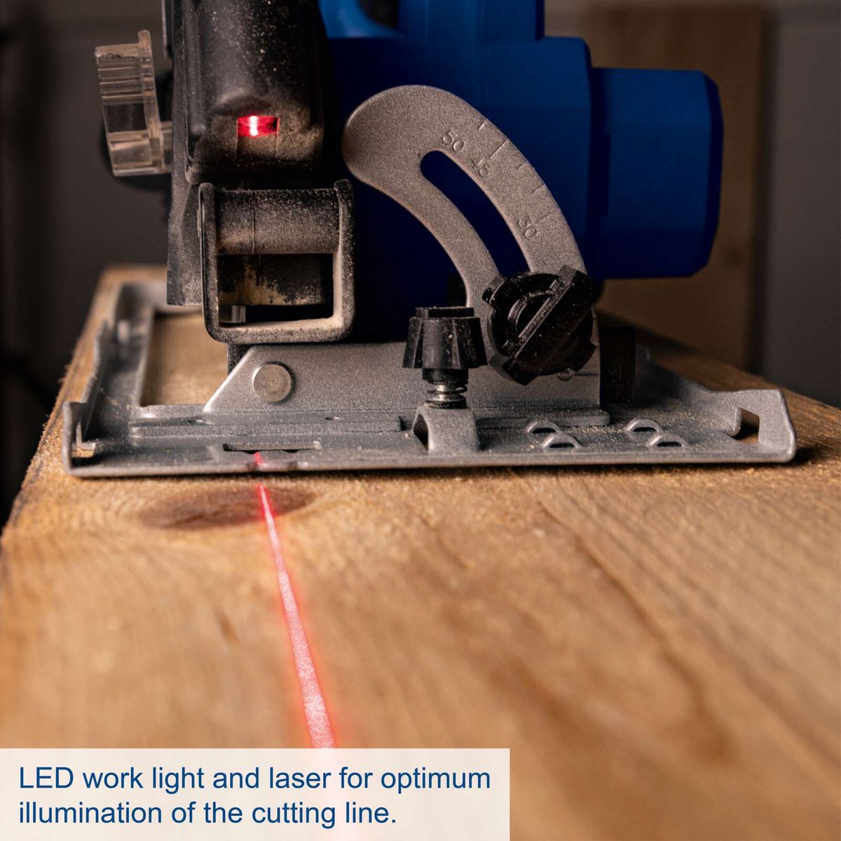 LED work light and laser for optimal cutting line illumination on Scheppach tools