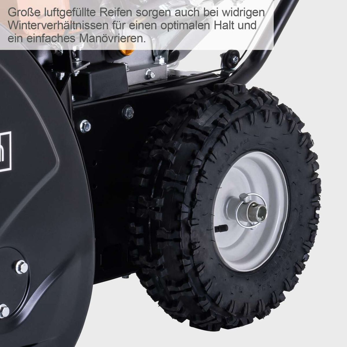 Große luftgefüllte Reifen sorgen auch bei widrigen Winterverhältnissen für einen optimalen Halt und ein einfaches Manövrieren.