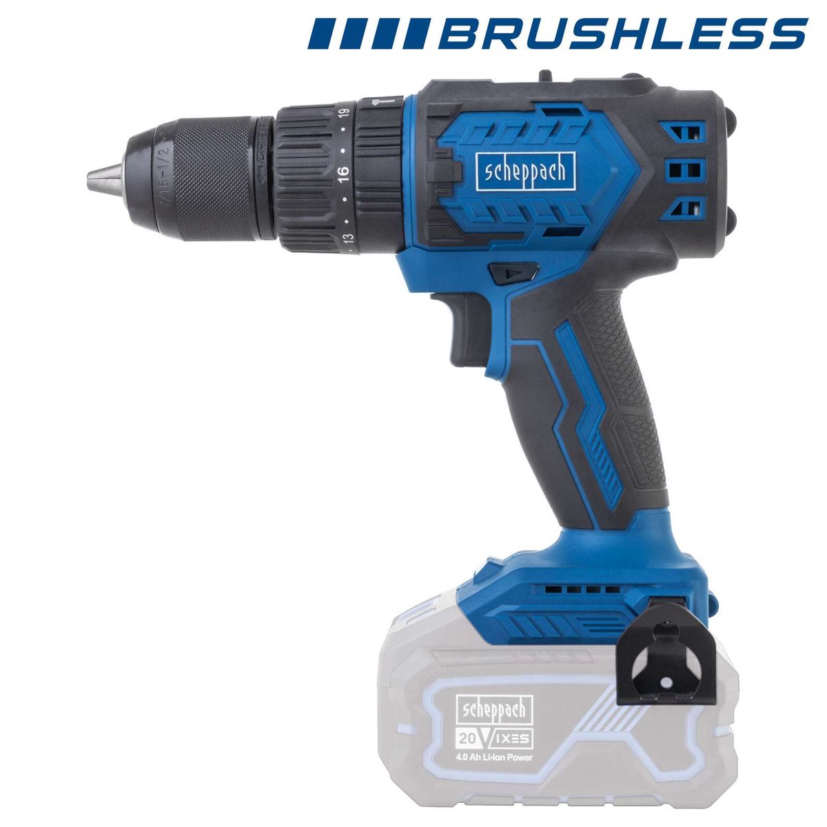 Scheppach Akku-Schlagbohrmaschine mit Brushless-Technologie, 4,0 Ah Akku, 60 Nm Drehmoment, 19-stufige Drehstufen
