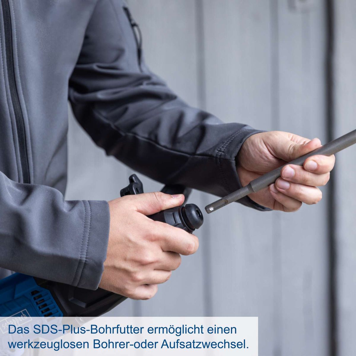 SDS-Plus-Bohrfutter ermöglicht werkzeugfreien Bohrer- oder Aufsatzwechsel