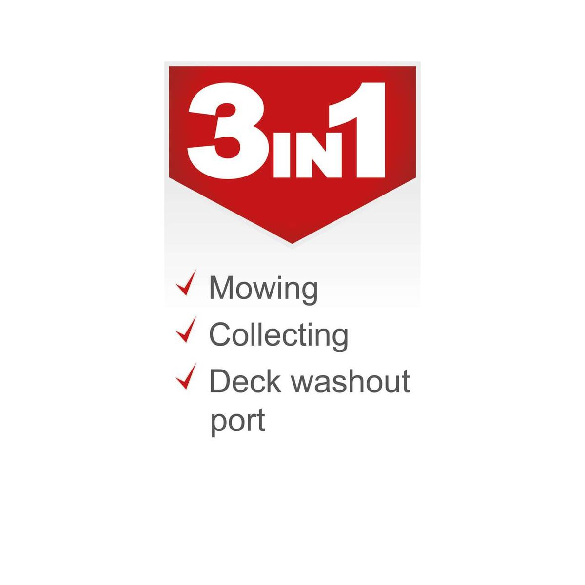 The Scheppach petrol lawnmower MP132-42 features 3-in-1 functionality: mowing, collecting, and deck washout port. Perfect for efficient lawn care.