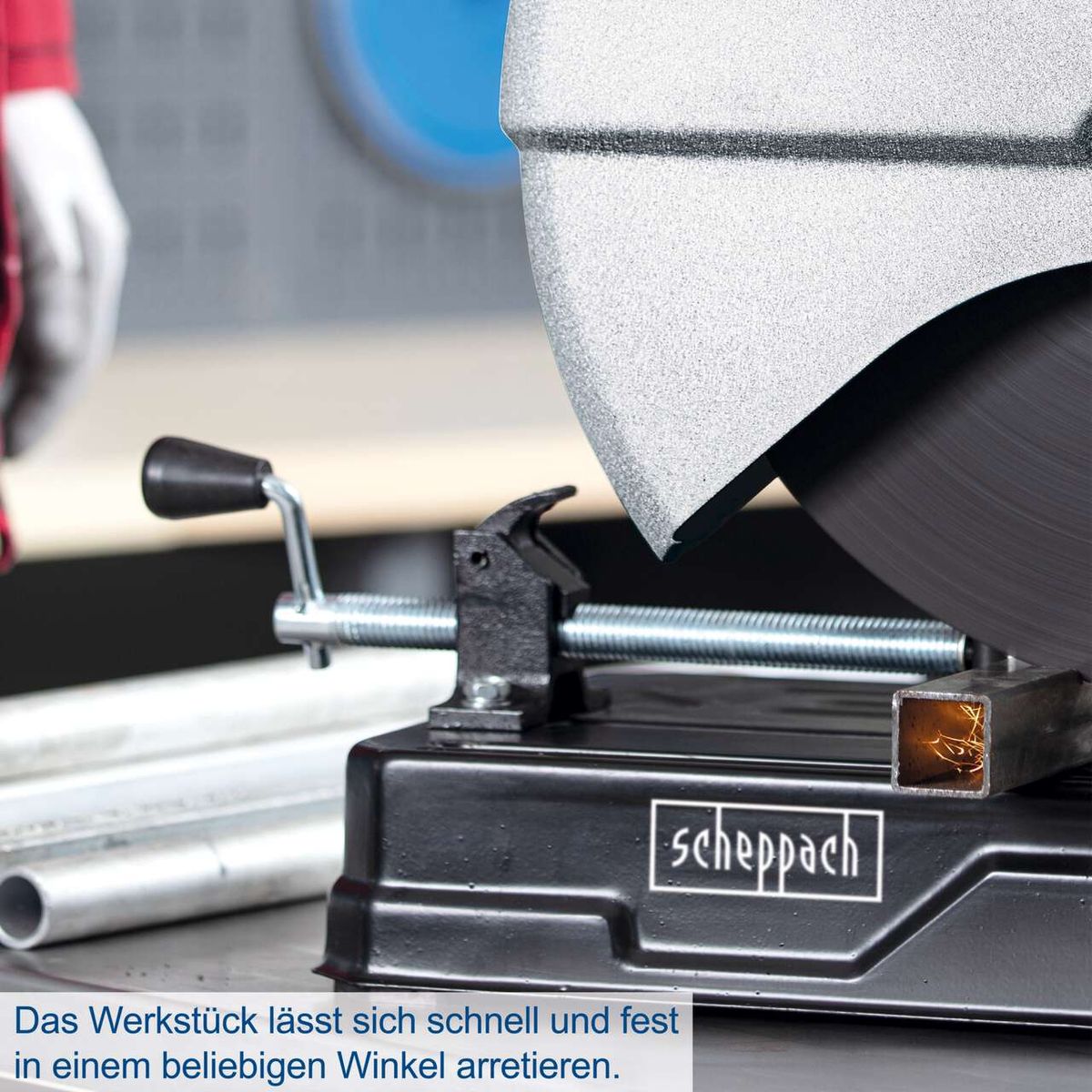 Scheppach-Metall-Trennschleifwerkzeug mit Schnell- und Festanordnung für variablen Winkel