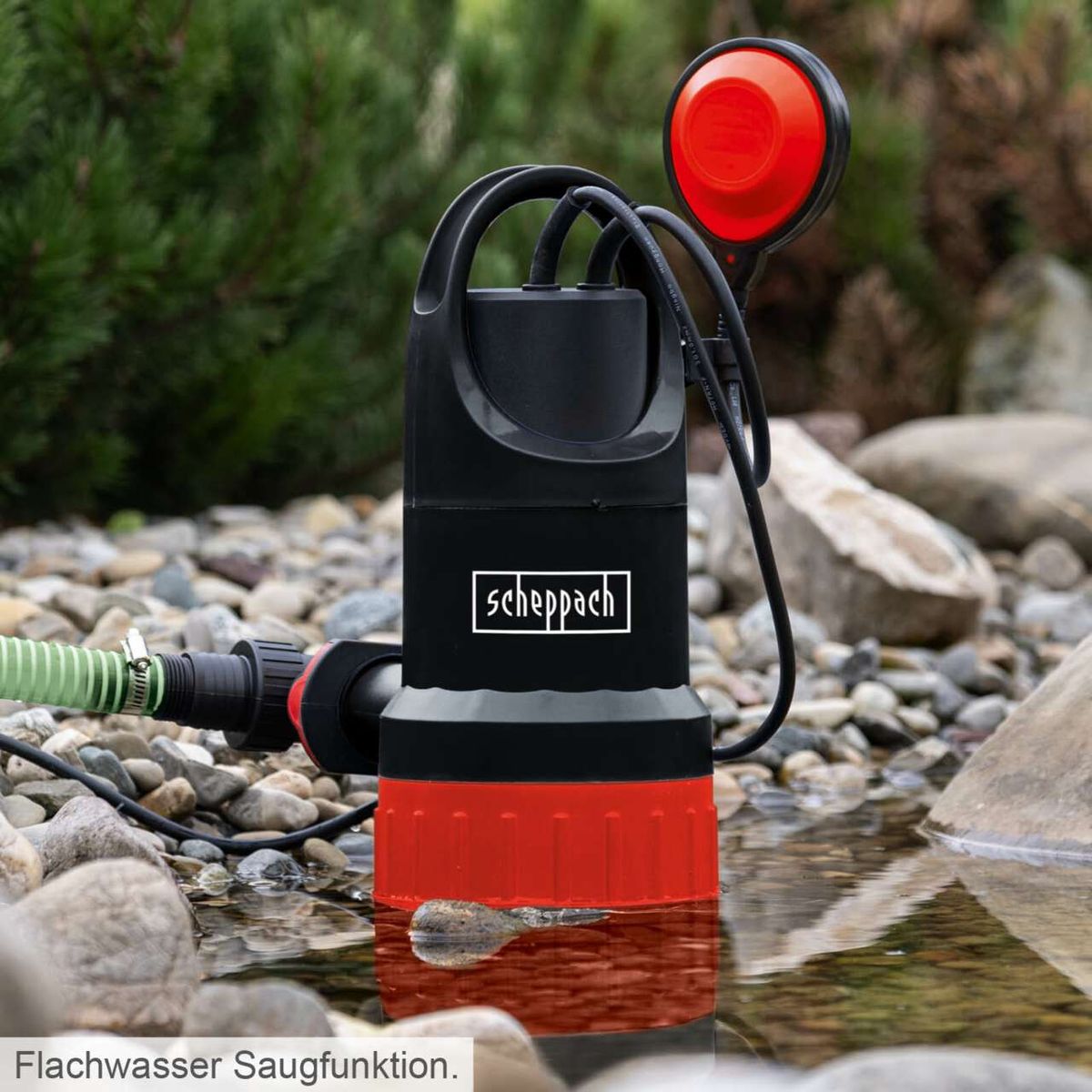 Scheppach Flachwasser-Saugpumpe mit integriertem Schutz für Einsatz in flachem Wasser