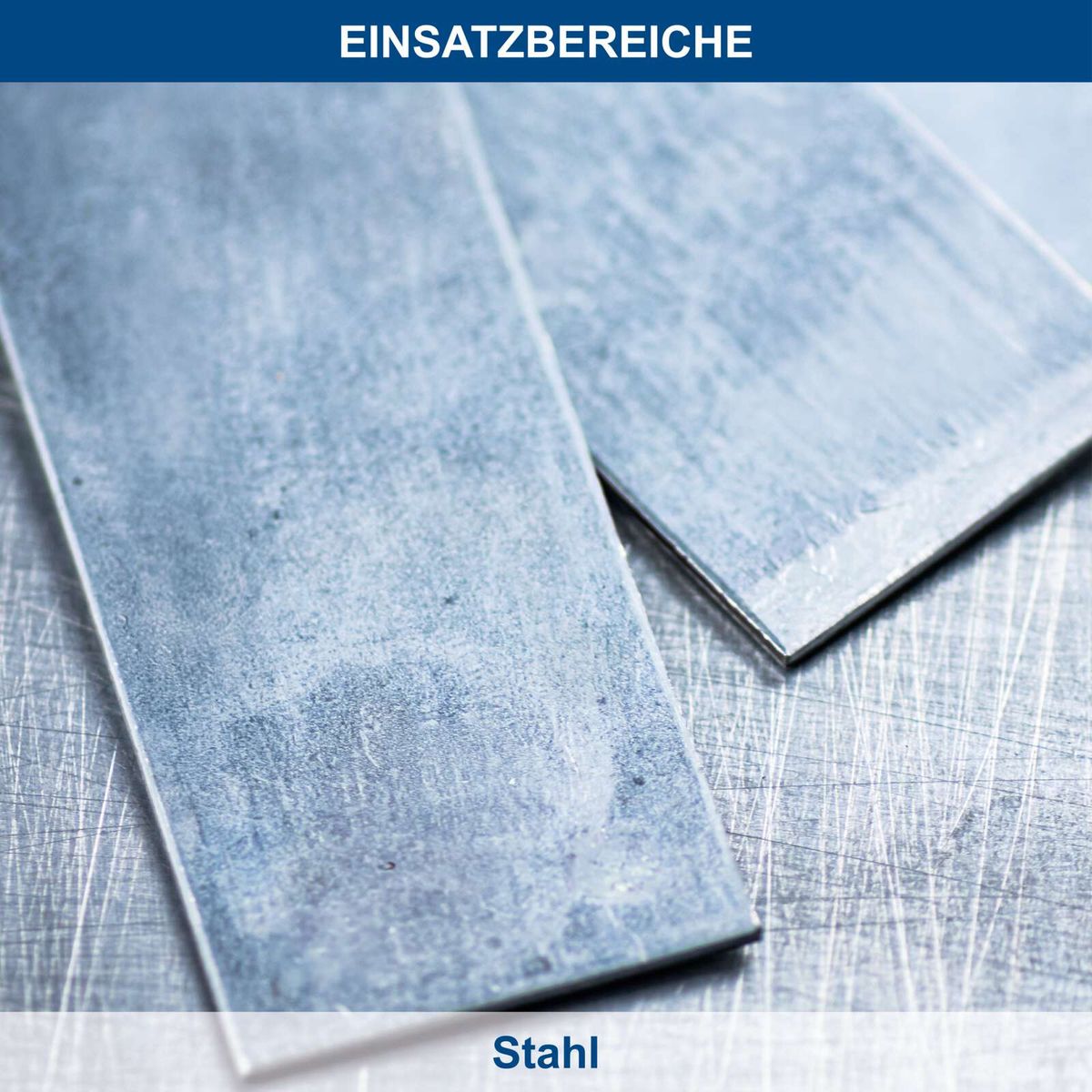 Stahlbleche mit Beschriftung 'Einsatzbereiche' für industrielle Anwendungen