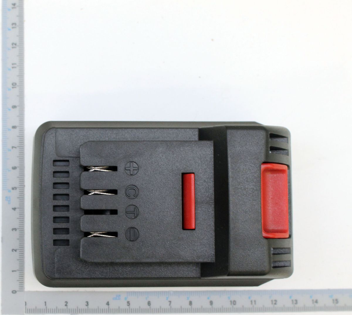 Scheppach-Akkuschrauber-Steckverbinder mit Messskala und Kontakten für Lithium-Ionen-Batterie