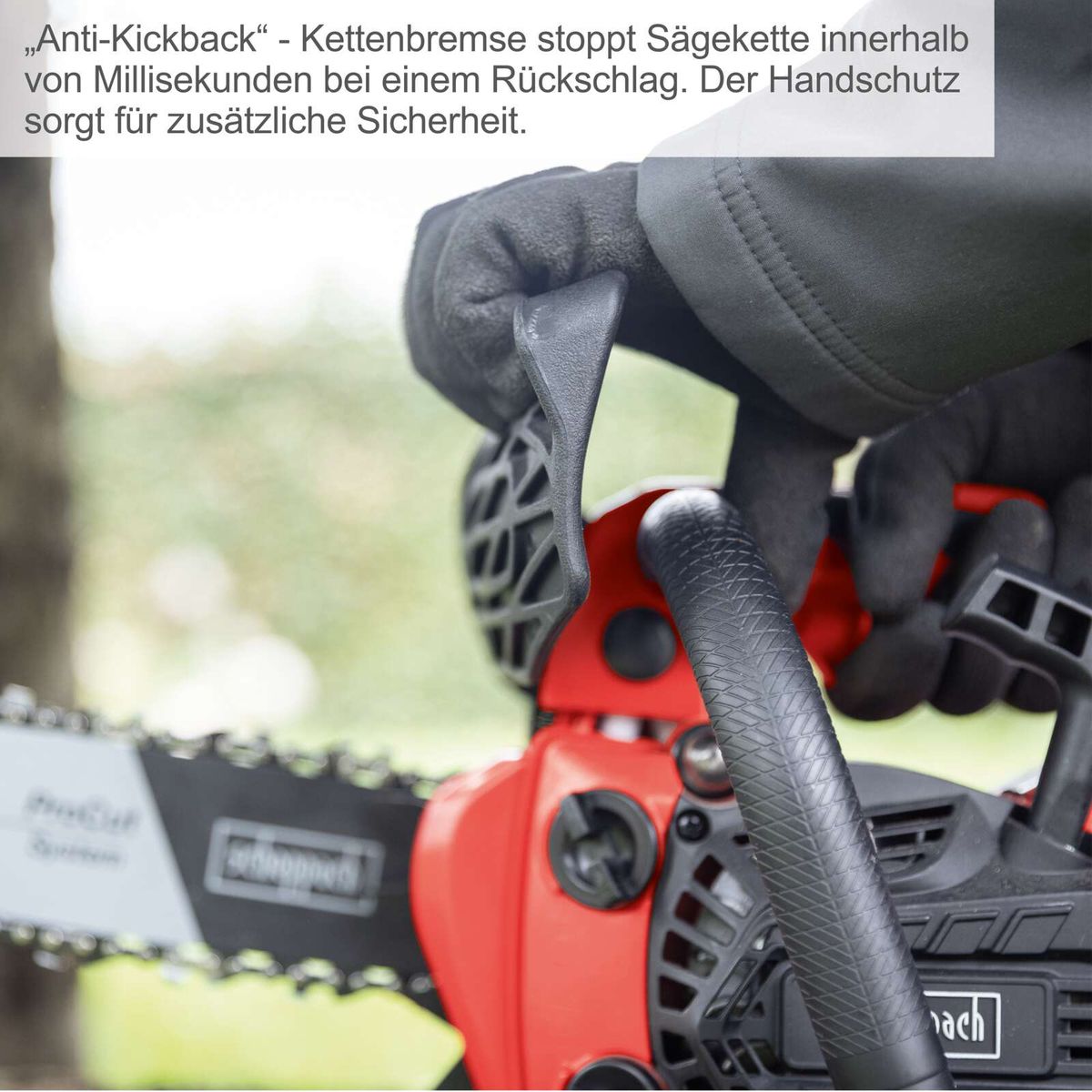 Anti-Rückstoßbremse für Sägeketten mit Handschutz bei Scheppach-PCS26-Pruning Chainsaw