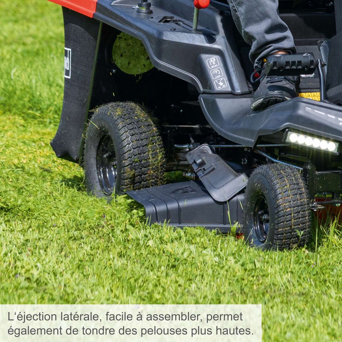 The Scheppach petrol ride-on lawnmower MR225-61 features side ejection, easy assembly, and is suitable for taller lawns.