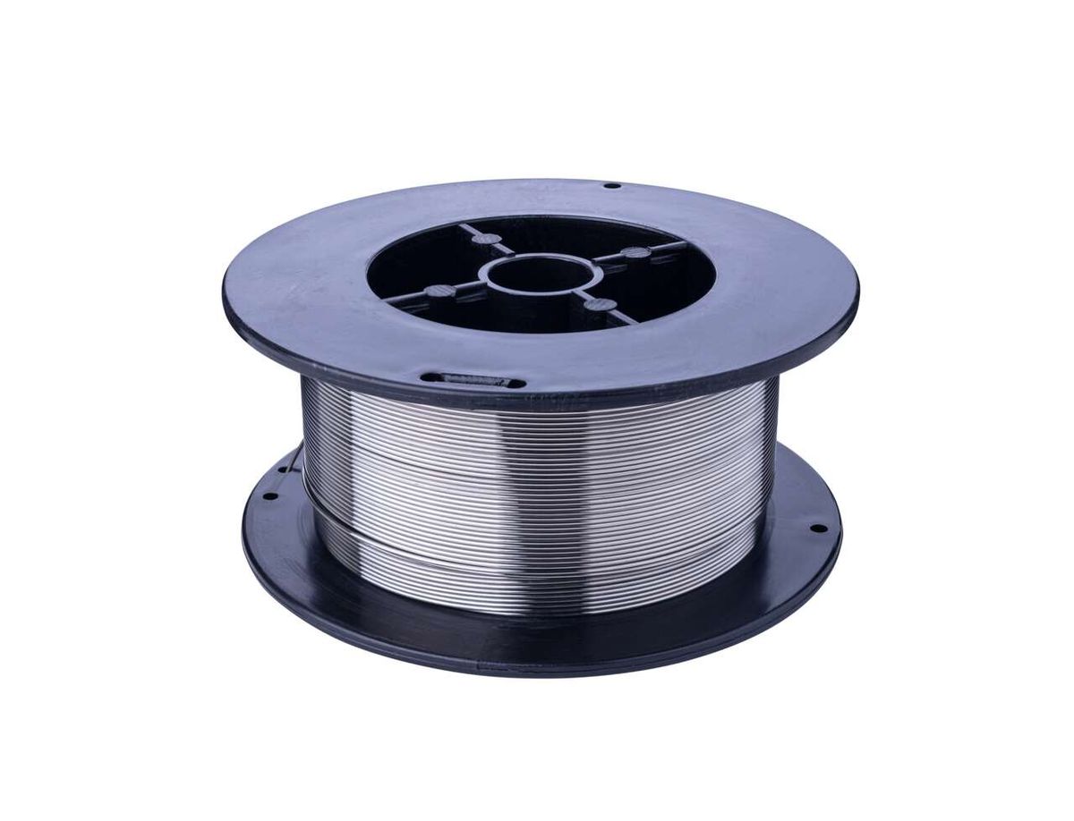 Fülldrahtspule für Stahl 1,0 mm 0,25 kg von Scheppach, von oben fotografiert.