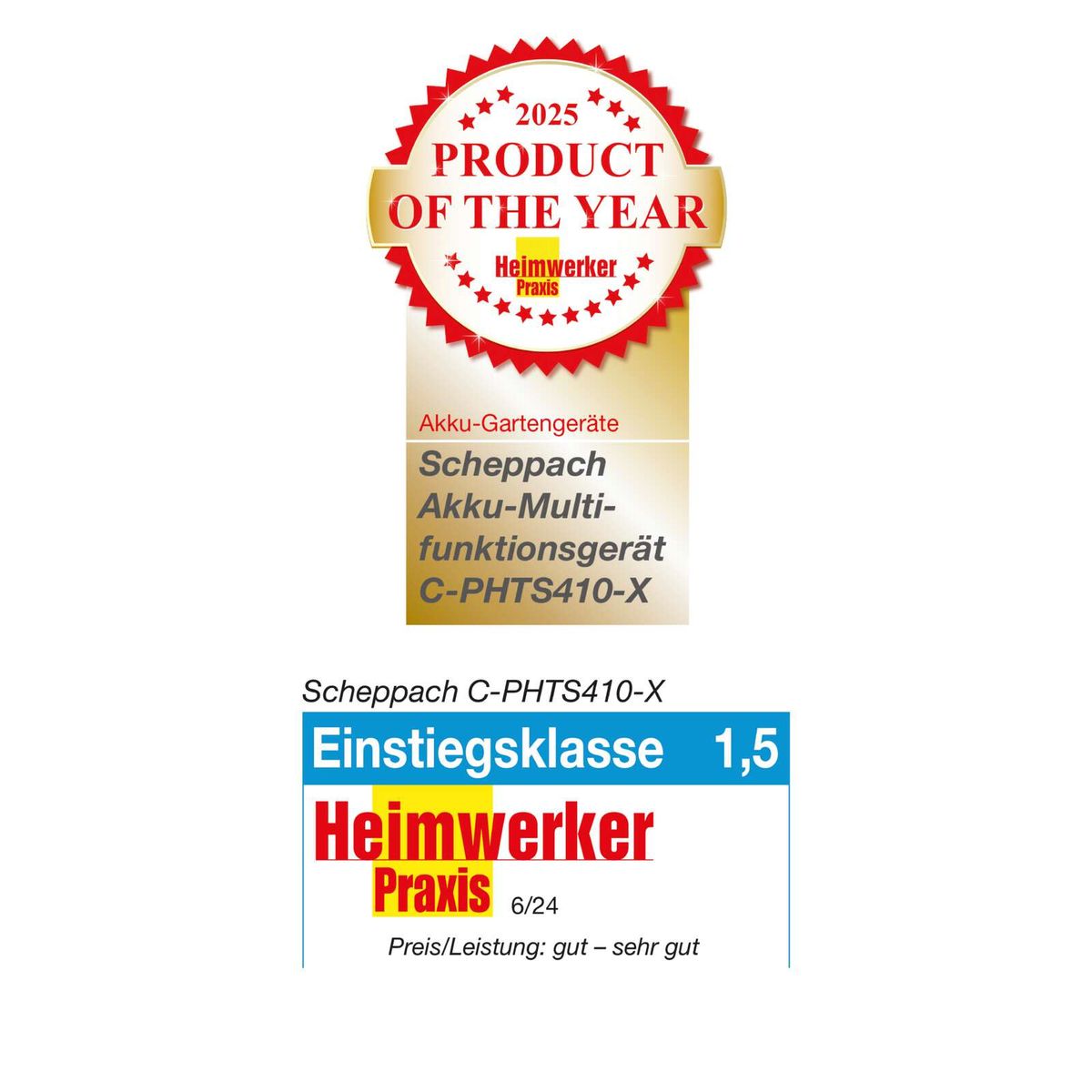 Scheppach Akku-Multifunktionsgerät C-PHTS410-X als Produkt des Jahres 2025 (Heimwerker Praxis) mit Einstiegsklasse 1,5 und gutem Preis-Leistungs-Verhältnis